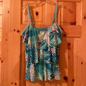 Tiered Tankini with matching bottom. Top is size 14, bottom is size 12.